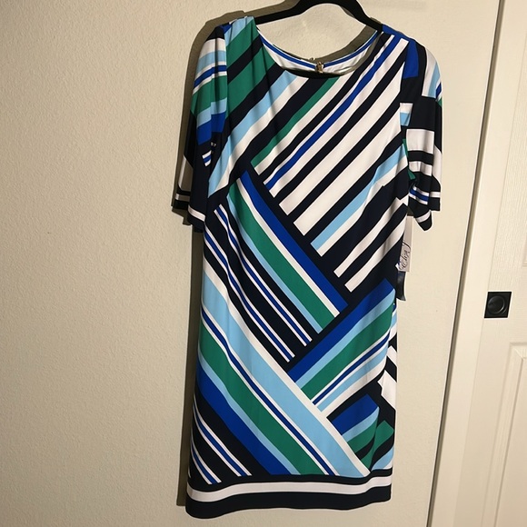 Eliza J Dress - Blue and Green Stripe gold zip NWT SIZE 14 (would fit 12-14) - Picture 4 of 12